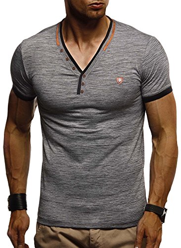 Leif Nelson La Camiseta para Hombre con Cuello en V LN-1330 Antracita Large