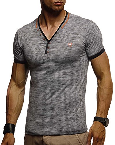Leif Nelson La Camiseta para Hombre con Cuello en V LN-1330 Antracita Large