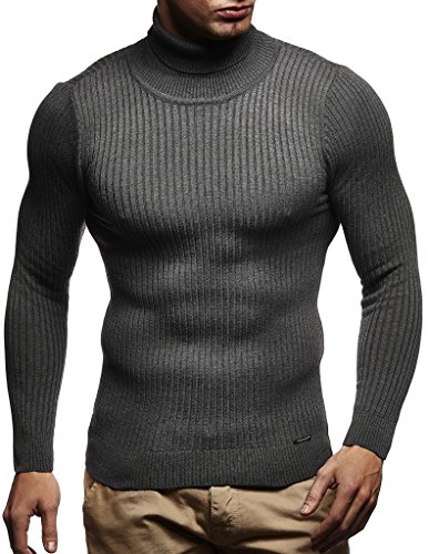 Leif Nelson suéter de Jersey de Punto Fino de Cuello Alto de Punto de los Hombres LN-1670 Antracita X-Large