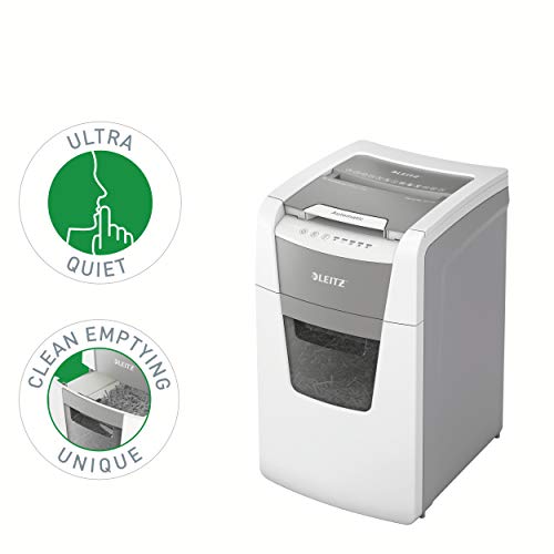 Leitz IQ Autofeed Destructora de Papel de Corte en Micropartículas P5, Automática, 150 Hojas, Papelera de 44 Litros, Blanca, 80140000