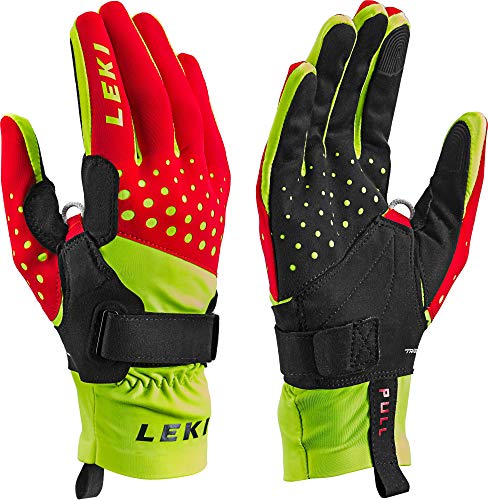 LEKI Nordic Race Shark - Guantes de Dedos (Talla 6), Color Rojo, Amarillo y Negro