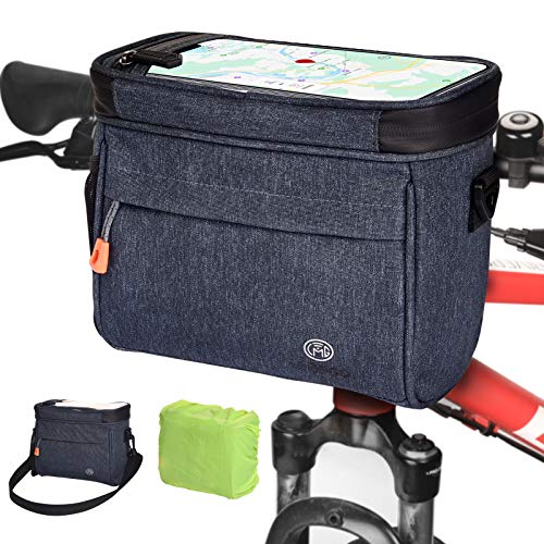 LEMEGO Bolsa para el Manillar de Bicicleta 4.2L Bolsa de Canasta de Bicicleta Impermeable con Pantalla táctil Bolsa de Malla Bolsa de Manillar de Bicicleta Soporte de Teléfono con Bandolera