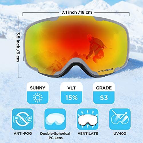 LEMEGO Gafas de Esquí Snowboard Máscara Gafas Esqui Gafas de Motocross Hombres y Mujeres Anti Niebla 100% Protección UV Gafas de Ventisca para Ciclismo Montañismo Escalada Esquí (rojo)