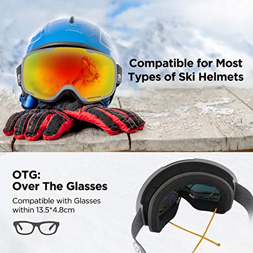 LEMEGO Gafas de Esquí Snowboard Máscara Gafas Esqui Gafas de Motocross Hombres y Mujeres Anti Niebla 100% Protección UV Gafas de Ventisca para Ciclismo Montañismo Escalada Esquí (rojo)