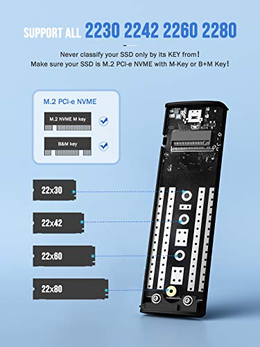 Lemorele M.2 NVMe Carcasa USB 3.1 de Disco Duro, Tool-Free Caja SSD de Disco Duro a NVMe M.2 PCIe (M Key/B&M Key), Adaptador M.2 NVMe USB C 3.1 Gen2 (10 Gbps), Soporta (2230 / 2242 / 2260 / 2280)