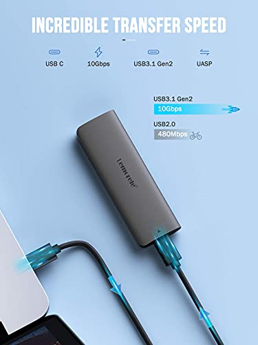 Lemorele M.2 NVMe Carcasa USB 3.1 de Disco Duro, Tool-Free Caja SSD de Disco Duro a NVMe M.2 PCIe (M Key/B&M Key), Adaptador M.2 NVMe USB C 3.1 Gen2 (10 Gbps), Soporta (2230 / 2242 / 2260 / 2280)