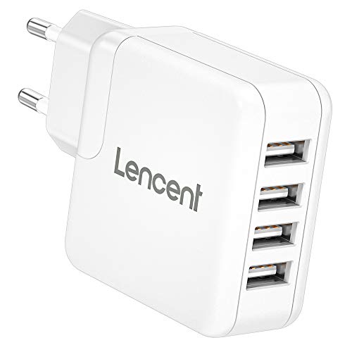 LENCENT Cargador USB de Pared, Enchufe Multipuerto 24W/4.8A,4 USB, Cargador Móvil Universal con tecnología Auto-ID