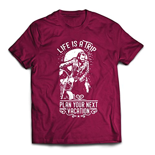 lepni.me Camisetas Hombre la Vida es un Viaje - Ideas de Regalos para Moteros, diseño gráfico de Bicicletas Vintage, amar Las Motocicletas (Medium Borgoña Multicolor)