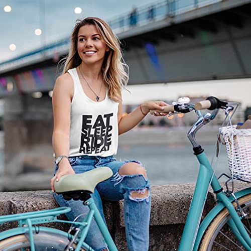 lepni.me Camisetas sin Mangas para Mujer para Ciclistas Come Duerme Monta Repite Citas para Amantes de la Bicicleta (XL Rojo Multicolor)