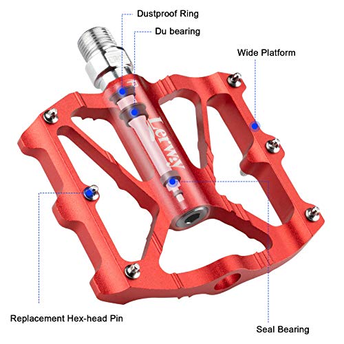 LERWAY Pedales de Bicicleta, Ultraligero MTB Bike Repuesto de Pedales de Ciclismo de Montaña Antideslizantes Pedales Híbridos de Bicicleta de Carretera para 9/16" (Rojo)