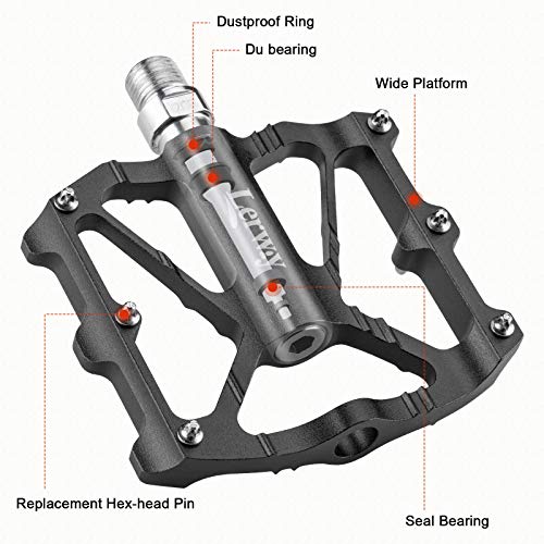 LERWAY Pedales de Bicicleta, Ultraligero MTB Bike Repuesto de Pedales de Ciclismo de Montaña Antideslizantes Pedales Híbridos de Bicicleta de Carretera para 9/16" (Negro)