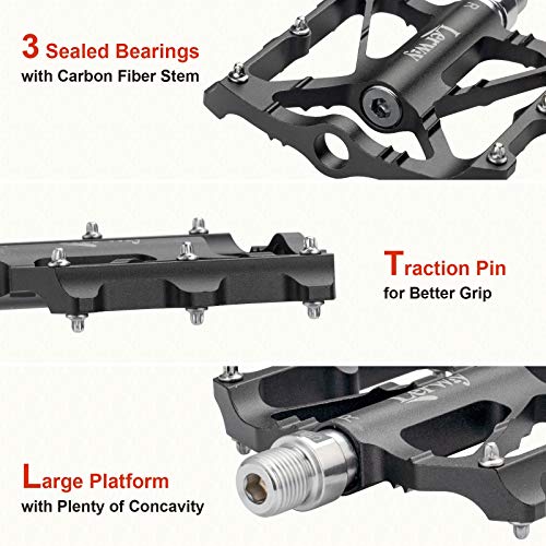 LERWAY Pedales de Bicicleta, Ultraligero MTB Bike Repuesto de Pedales de Ciclismo de Montaña Antideslizantes Pedales Híbridos de Bicicleta de Carretera para 9/16" (Negro)