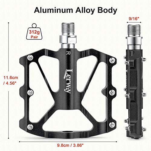 LERWAY Pedales de Bicicleta, Ultraligero MTB Bike Repuesto de Pedales de Ciclismo de Montaña Antideslizantes Pedales Híbridos de Bicicleta de Carretera para 9/16" (Negro)