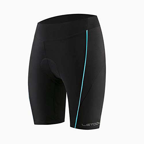 Letook Pantalones Ciclismo Mujer Cortos, Pantalon Corto de Bicicleta Gel Acolchado Profesional Verano Primavera Línea Azul XL