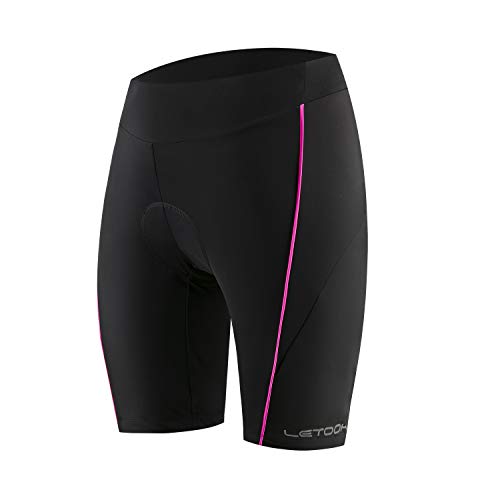 Letook Pantalones Ciclismo Mujer Cortos, Pantalon Corto de Bicicleta Gel Acolchado Profesional Verano Primavera Línea Rosa L