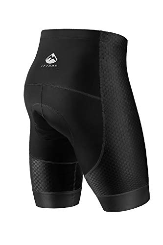 Letook Pantalones Cortos Ciclismo para Hombres Bicicleta Traspirable con Gel Acolchado Anti-UV y Cómodo(Negro&Gris,L)