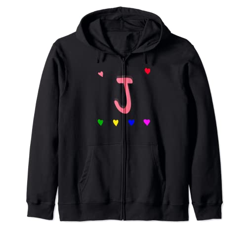 Letra J Nombre inicial corazones con letra j Monogram Alphapet Sudadera con Capucha