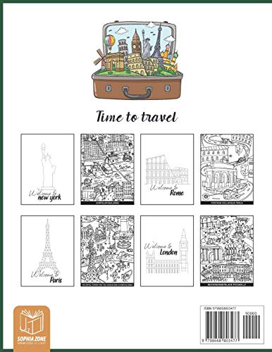 Let's explore the 4 famous cities coloring book: Time to travel - Giant Poster adults & kids Coloring Book of 4 Beautiful cities | London - Paris - ... Relaxation and Stress Relief - Color you life
