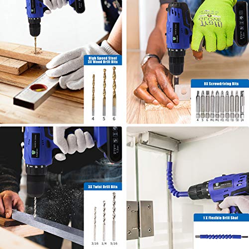 Letton Kit de herramientas con taladro inalámbrico de 21V, juego de herramientas manuales para el hogar para reparaciones en casa con maletín