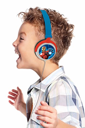 Lexibook HP010AV Avengers Marvel, Vengadores-Cascos audio, auriculares estéreo con diadema ajustable y plegable, color azul, 20.4 x 16.8 x 7.3 cm