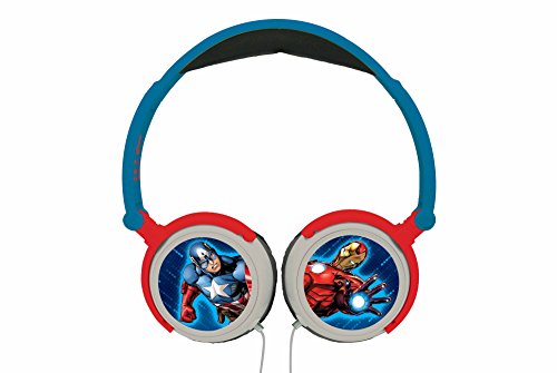 Lexibook HP010AV Avengers Marvel, Vengadores-Cascos audio, auriculares estéreo con diadema ajustable y plegable, color azul, 20.4 x 16.8 x 7.3 cm