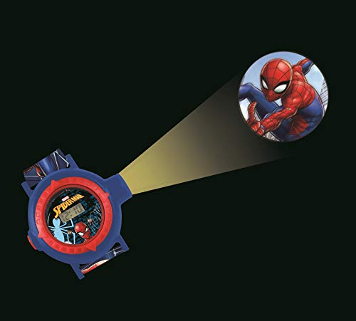 Lexibook Reloj correa ajustable pantalla digital con 20 proyecciones de Spider-Man-para Niños-Rojo y Azul