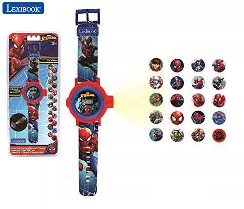 Lexibook Reloj correa ajustable pantalla digital con 20 proyecciones de Spider-Man-para Niños-Rojo y Azul