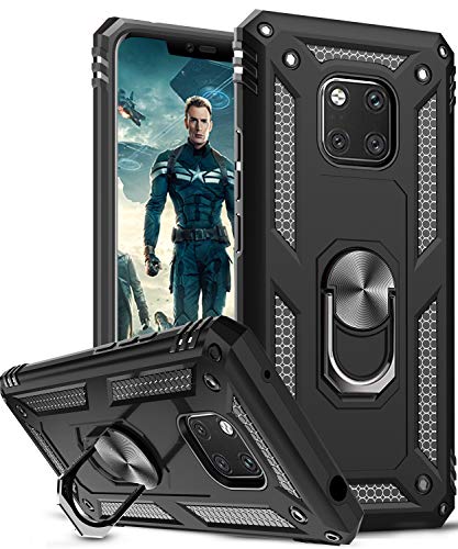 LeYi Funda Huawei Mate 20 Pro Armor Carcasa con 360 Grados Anillo iman Soporte Hard PC y Silicona TPU Bumper antigolpes Fundas Carcasas Case para movil Mate 20 Pro con HD Protector de Pantalla,Negro