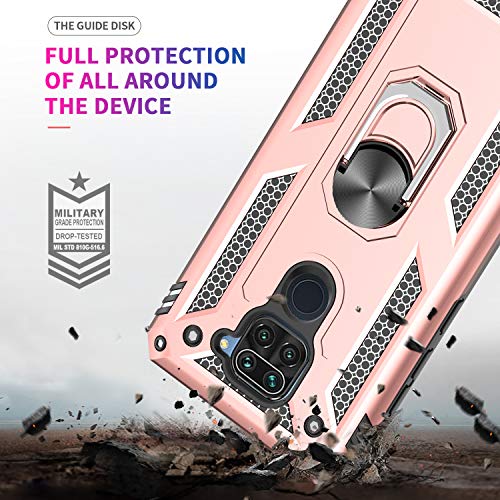 LeYi Funda Xiaomi Redmi Note 9,Armor Carcasa con 360 Grados Anillo iman Soporte Hard PC Silicona TPU Bumper Antigolpes Case para Movil Note 9,Oro Rosa