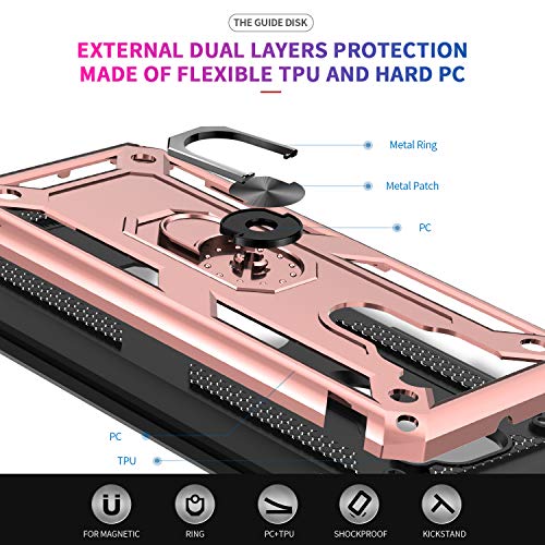 LeYi Funda Xiaomi Redmi Note 9,Armor Carcasa con 360 Grados Anillo iman Soporte Hard PC Silicona TPU Bumper Antigolpes Case para Movil Note 9,Oro Rosa