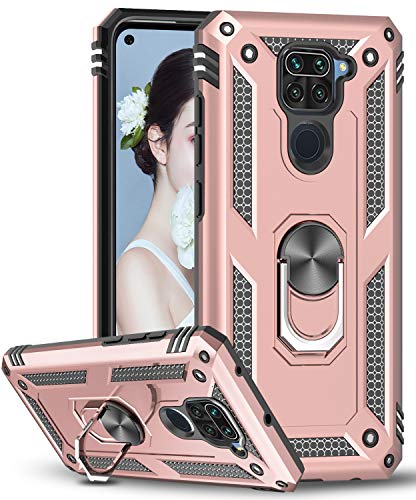 LeYi Funda Xiaomi Redmi Note 9,Armor Carcasa con 360 Grados Anillo iman Soporte Hard PC Silicona TPU Bumper Antigolpes Case para Movil Note 9,Oro Rosa