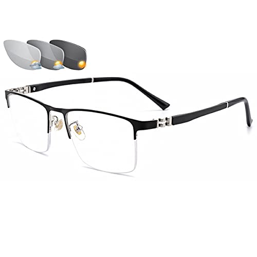 LGQ Gafas de Lectura fotocromáticas para Hombre, Ligeras, de Medio Marco, con Lector multifocal Progresivo, dioptrías de +1,0 a +3,0,Plata,+2.50