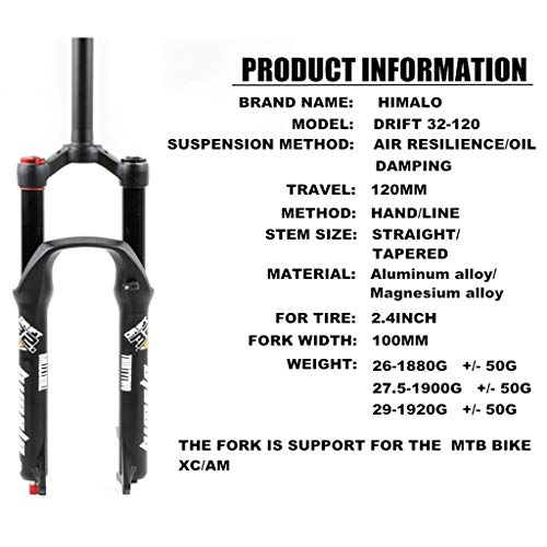 LHHL MTB Horquilla Delantera 26"/27.5''/29" Disco Freno Bicicleta Suspensión Horquilla Aire Amortiguador Control Manual Dirección 1-1/8" Viaje 120mm QR, color B, tamaño 29"