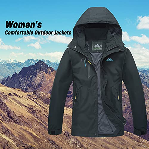 LHHMZ Chaqueta de senderismo a prueba de viento para mujer, ligera, transpirable, impermeable, al aire libre, Softshell casual abrigos con capucha, Mujer, 02negro, L