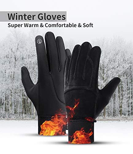 LIANG'S CO. Guantes de Ciclismo y Running para Hombre Guantes de Invierno Antideslizantes Guantes de Pantalla TáCtil Guantes TéRmicos a Prueba de Viento para Deportes al Aire Libre Trabajo (M, Negro)