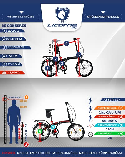 Licorne Bike Bicicleta Plegable prémium de 20 Pulgadas, para Hombres, niños, niñas y Mujeres, Cambio de 6 velocidades, Bicicleta Holandesa, Conser, Blanco/Negro