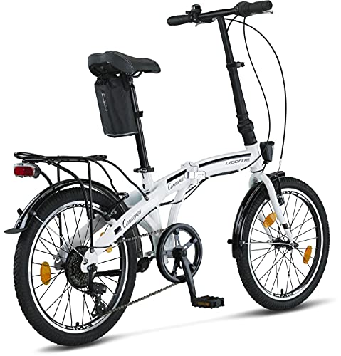 Licorne Bike Bicicleta Plegable prémium de 20 Pulgadas, para Hombres, niños, niñas y Mujeres, Cambio de 6 velocidades, Bicicleta Holandesa, Conser, Blanco/Negro