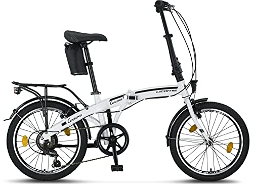 Licorne Bike Bicicleta Plegable prémium de 20 Pulgadas, para Hombres, niños, niñas y Mujeres, Cambio de 6 velocidades, Bicicleta Holandesa, Conser, Blanco/Negro