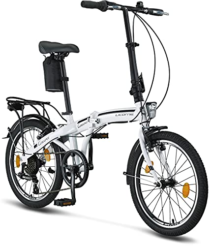 Licorne Bike Bicicleta Plegable prémium de 20 Pulgadas, para Hombres, niños, niñas y Mujeres, Cambio de 6 velocidades, Bicicleta Holandesa, Conser, Blanco/Negro
