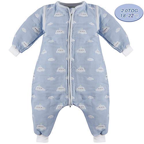 Lictin Saco de Dormir para Bebés-Saco de Dormir para Bebés con Mangas Extraíbles para Bebés Niños de 1-3 años de 75 a 95 cm 2.0 TOG Motivo de Cielo Azul y Nubes Blancas