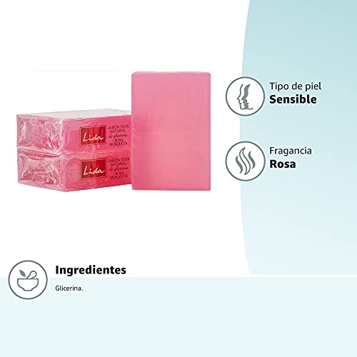 Lida Jabón 100% Natural de Glicerina y Rosa Mosqueta - 3 Unidades