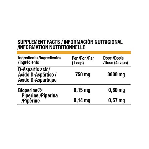 Life Pro Essentials DAA Ácido D-aspártico 750 mg – Suplemento deportivo para contribuir al crecimiento muscular y acelerar el metabolismo – 120 cápsulas