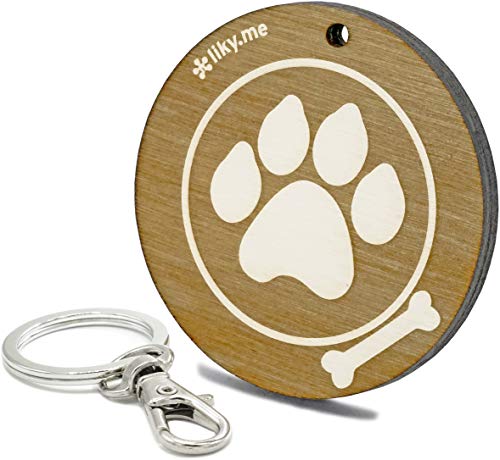 LIKY ® Perros Huella y Hueso - Llavero Original de Madera Grabado Regalo para Amantes de los Animales Mujer Hombre cumpleaños pasatiempo Colgante Bolso Mochila