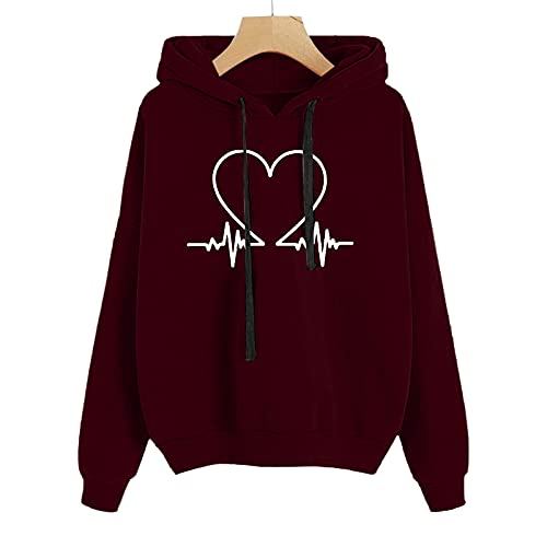 Lilygodx Ropa Mujer Barata y Guapa Outlet Sudaderas con Capucha Navidad Patrón de Amor Tumblr Largas Basicas Anchas Vintage Lisas Impresión Forma Parejas con Deporte Blusas Casual Tops Pullover AA005