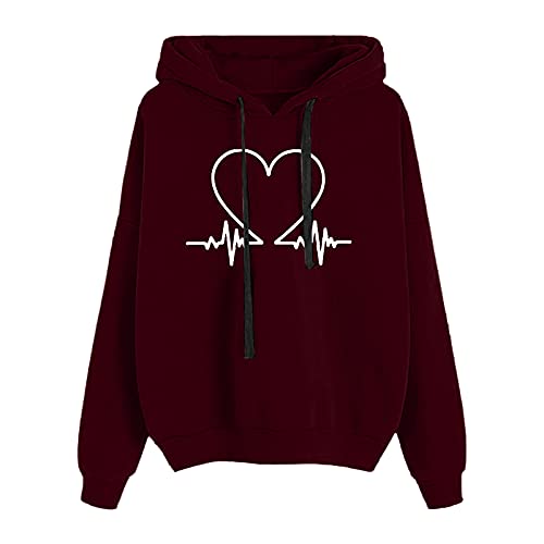 Lilygodx Ropa Mujer Barata y Guapa Outlet Sudaderas con Capucha Navidad Patrón de Amor Tumblr Largas Basicas Anchas Vintage Lisas Impresión Forma Parejas con Deporte Blusas Casual Tops Pullover AA005