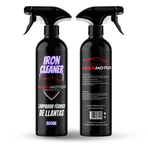 Limpia Llantas Sin Frotar Limpiador Férrico para Coche Moto Descontaminante Suciedad Incrustada Llantas Disco Freno Sin Acidos Especial Elimina Ferodo y Grasa Uso Rápido BassMotor - Iron Cleaner 500ml