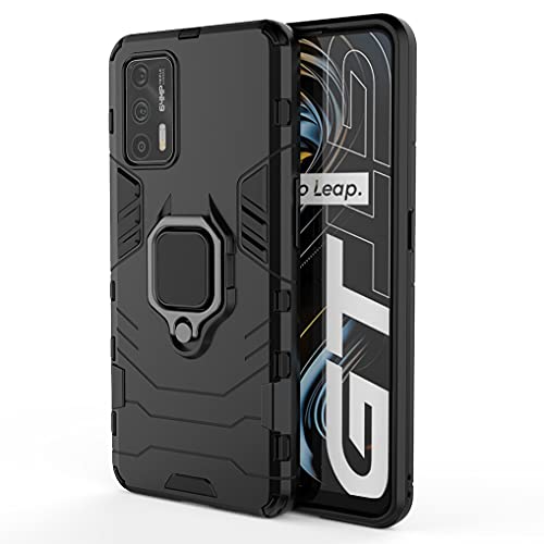 Liner Funda para Realme GT 5G, Estuche con 360 Grados Anillo Soporte [Grado Militar Anti-Caída] Silicona Bumper Antigolpes Armor Carcasa para Realme GT 5G - Negro