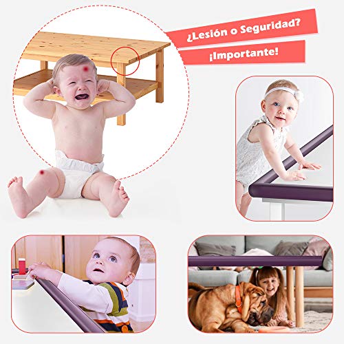 LinGear Kit Protector de Esquinas y Bordes Grueso para Bebés y Niños, 1 Rollo de 5m y Juego de 8 Cantos Protección Bebé en Casa No Tóxico para Mueble, Mesa, Esquina de Pared (Morado)