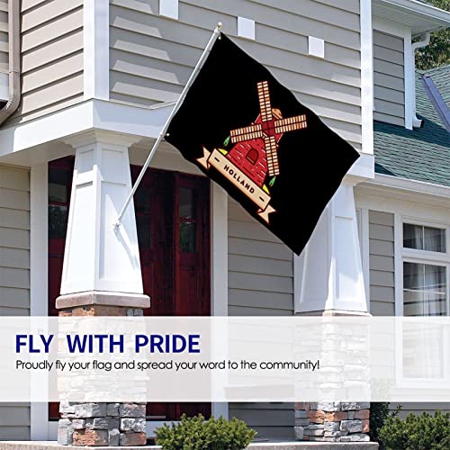 LINGF Edificio duradero de estilo holandés con una casa con una gran bandera de molino de viento de 4x6 pies, decoración para interiores y exteriores, banderas de poliéster 3by5