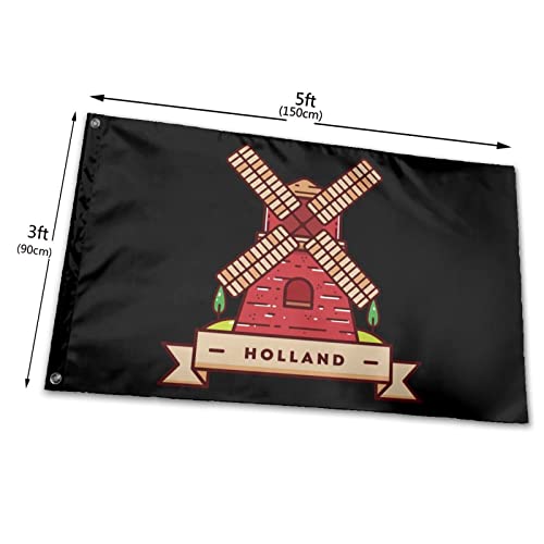 LINGF Edificio duradero de estilo holandés con una casa con una gran bandera de molino de viento de 4x6 pies, decoración para interiores y exteriores, banderas de poliéster 3by5